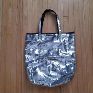 Victoria's Secret Silver Sequin Tote Bag | Large Sparkly Shoulder Bag